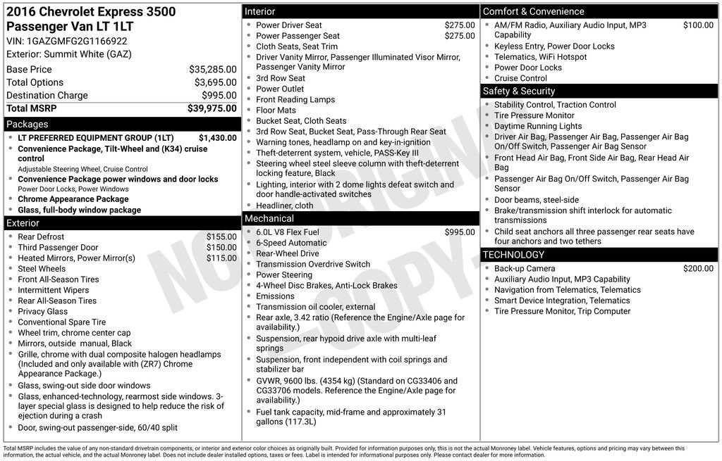 Certified 2016 Chevrolet Express 3500 LT w/ LT Preferred Equipment Group RWD image 11