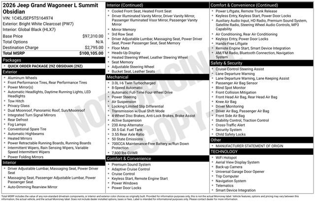 New 2026 Jeep Grand Wagoneer L Summit AWD/4WD image 32