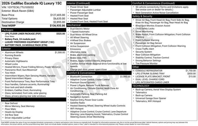 New 2026 Cadillac Escalade IQ Luxury 1 w/ LPO, Floor Liner Package AWD/4WD image 29