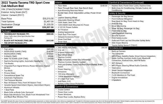 Certified 2022 Toyota Tacoma TRD Sport w/ Technology Package RWD image 33