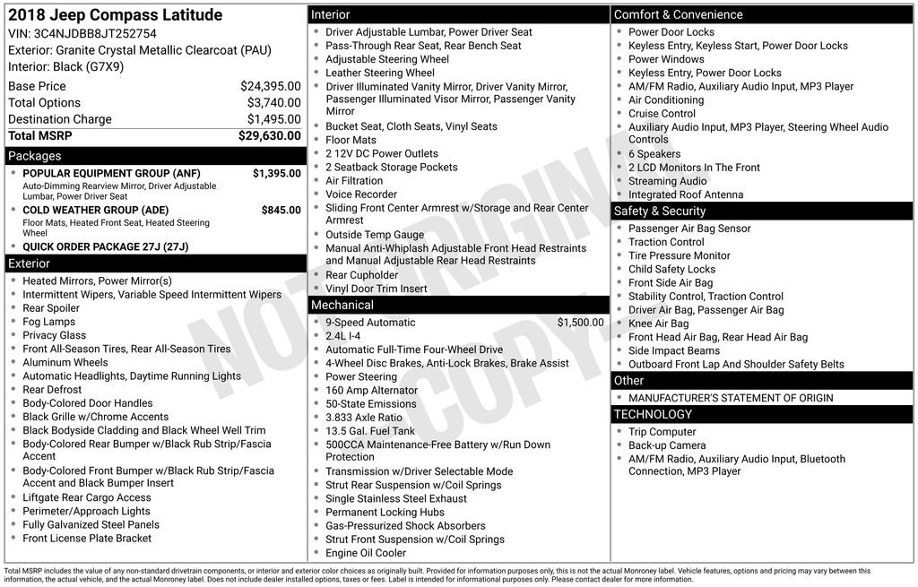 Used 2018 Jeep Compass Latitude w/ Popular Equipment Group image 10