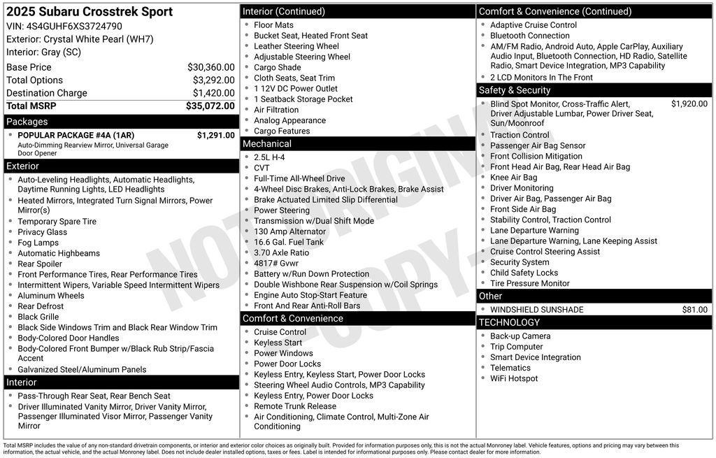 Used 2025 Subaru Crosstrek 2.5i Sport w/ Popular Package #4A image 44