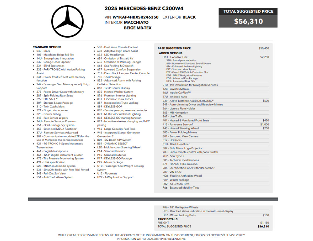Used 2025 Mercedes-Benz C 300 4MATIC Sedan w/ Exclusive Trim Package image 2
