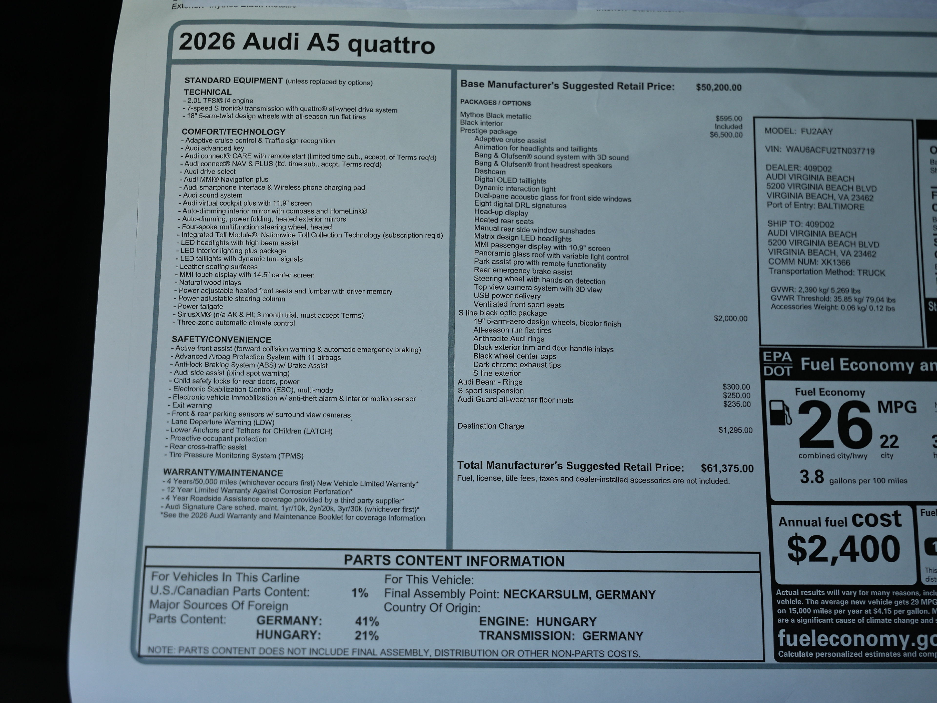 New 2026 Audi A5 Prestige AWD/4WD image 24