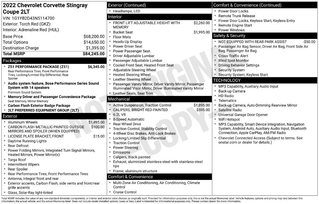 Used 2022 Chevrolet Corvette Stingray Preferred Cpe w/ Z51 Performance Package RWD image 21
