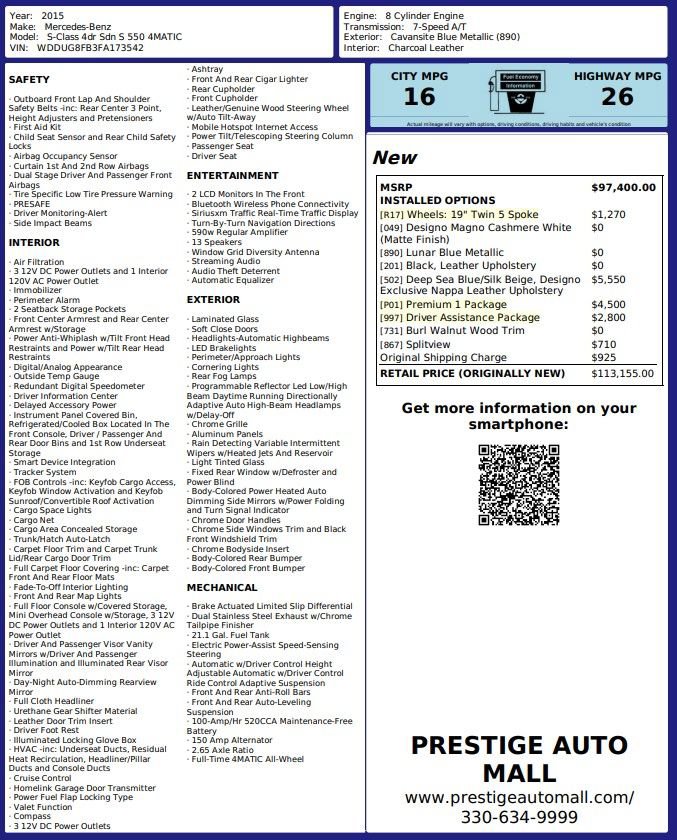 Used 2015 Mercedes-Benz S 550 4MATIC Sedan image 3