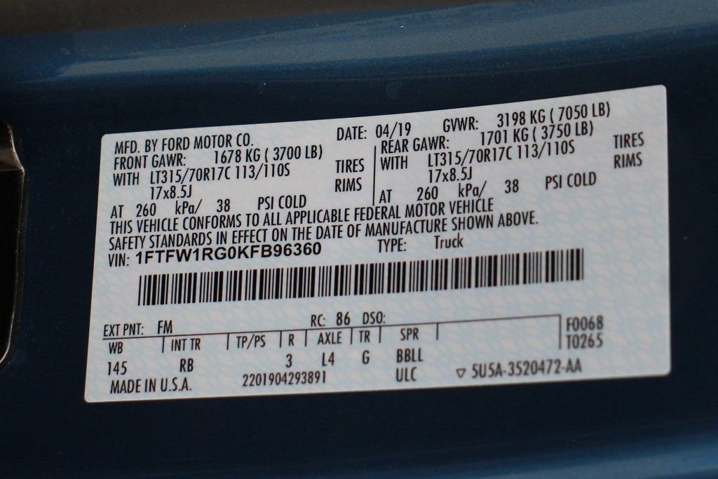 Used 2019 Ford F150 Raptor w/ Equipment Group 802A Luxury image 62