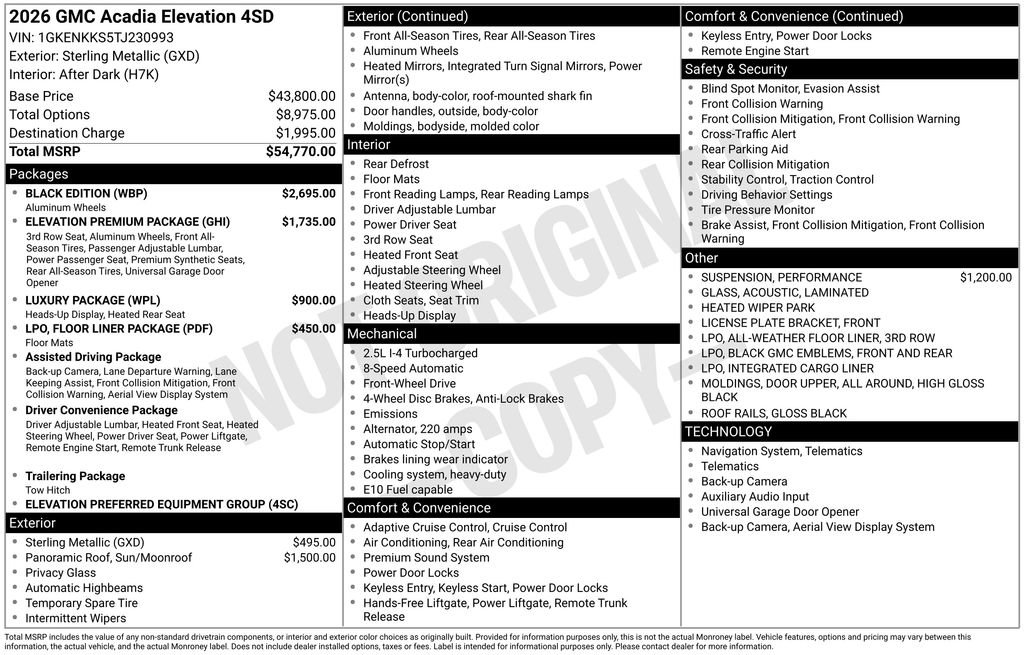 New 2026 GMC Acadia Elevation w/ Black Edition FWD image 45