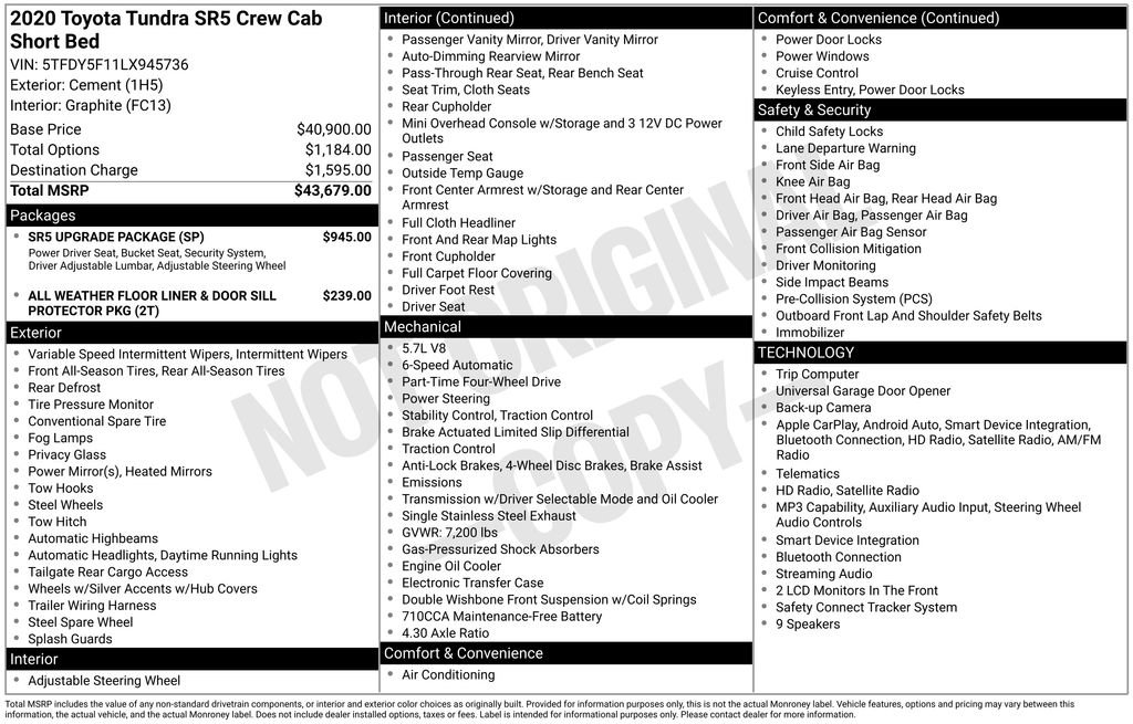 Used 2020 Toyota Tundra SR5 w/ SR5 Upgrade Package AWD/4WD image 17