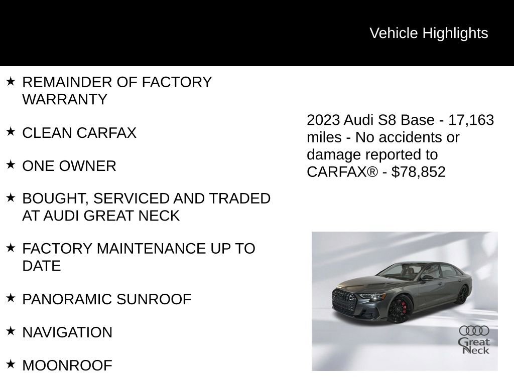 Used 2023 Audi S8 w/ S8 Comfort Plus Package AWD/4WD image 9