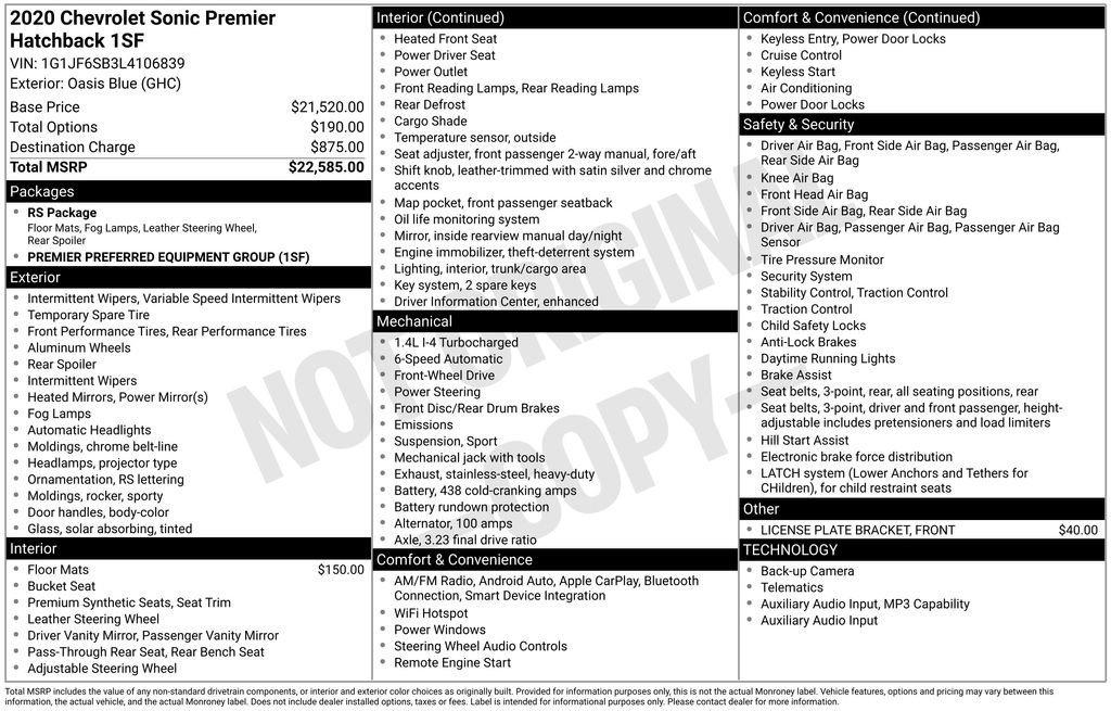 Used 2020 Chevrolet Sonic Premier FWD image 30