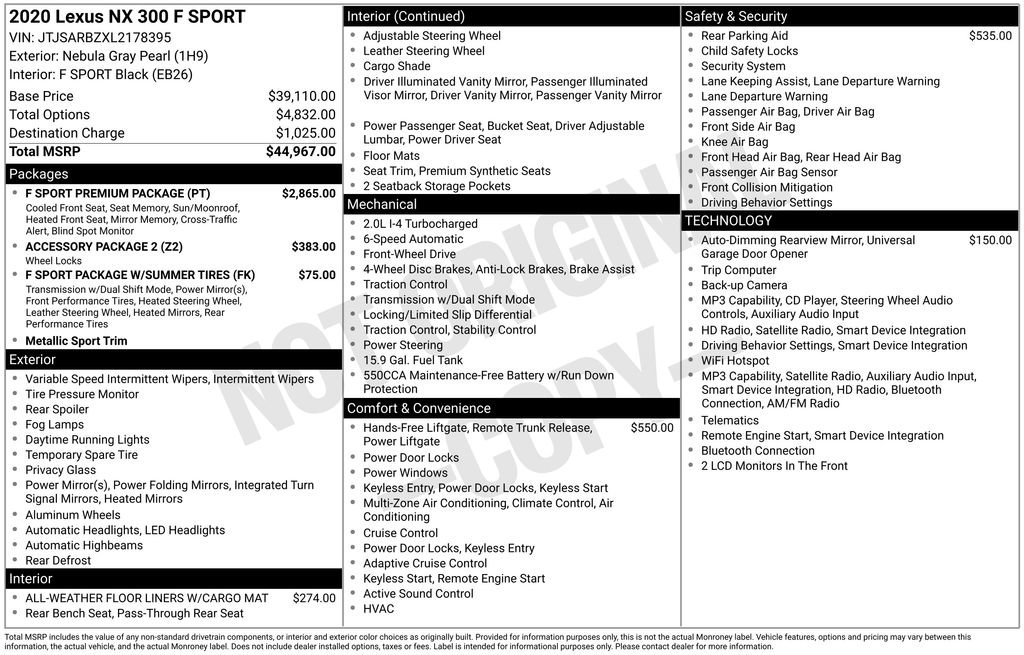 Used 2020 Lexus NX 300 F Sport w/ F Sport Premium Package FWD image 5