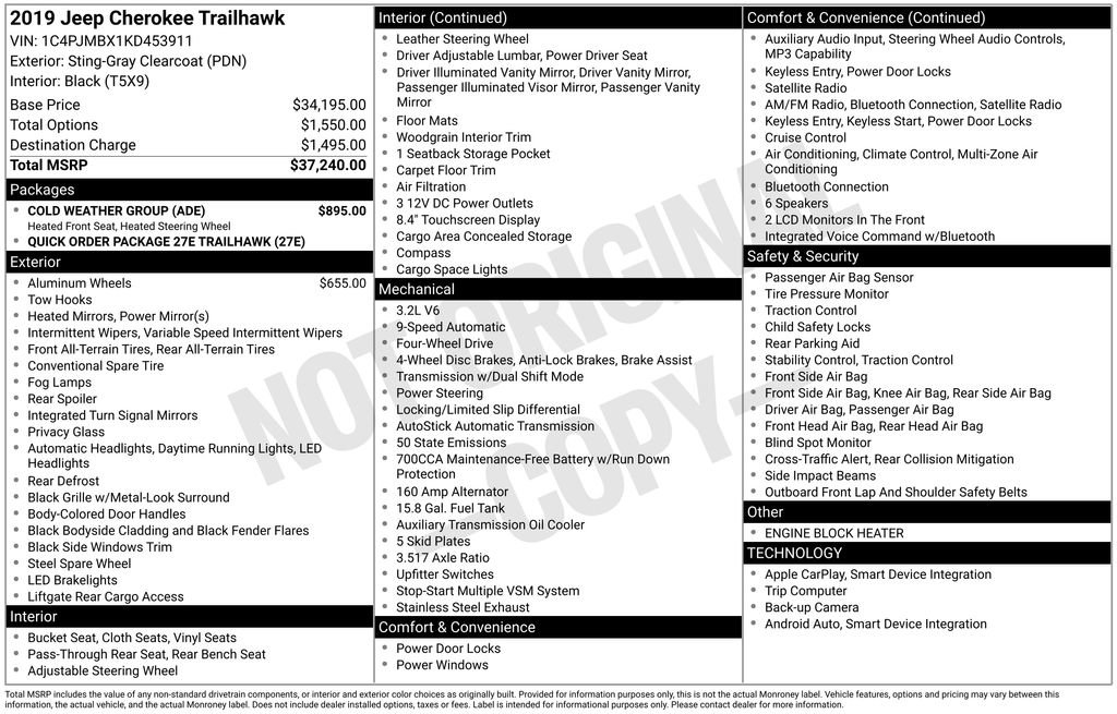 Used 2019 Jeep Cherokee Trailhawk w/ Cold Weather Group image 3