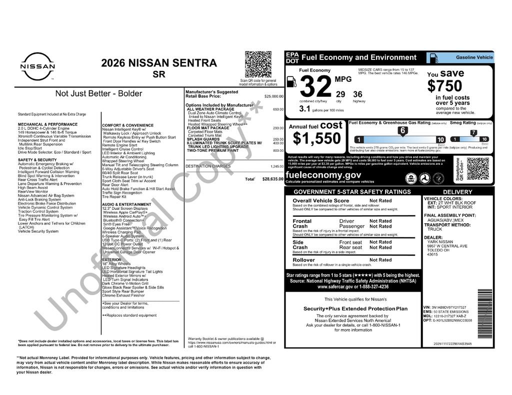 New 2026 Nissan Sentra SR w/ SR All Weather Package image 2