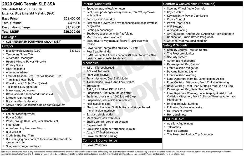 Certified 2020 GMC Terrain SLE FWD image 34