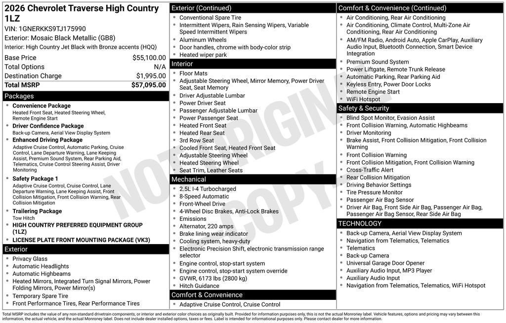 New 2026 Chevrolet Traverse High Country FWD image 6