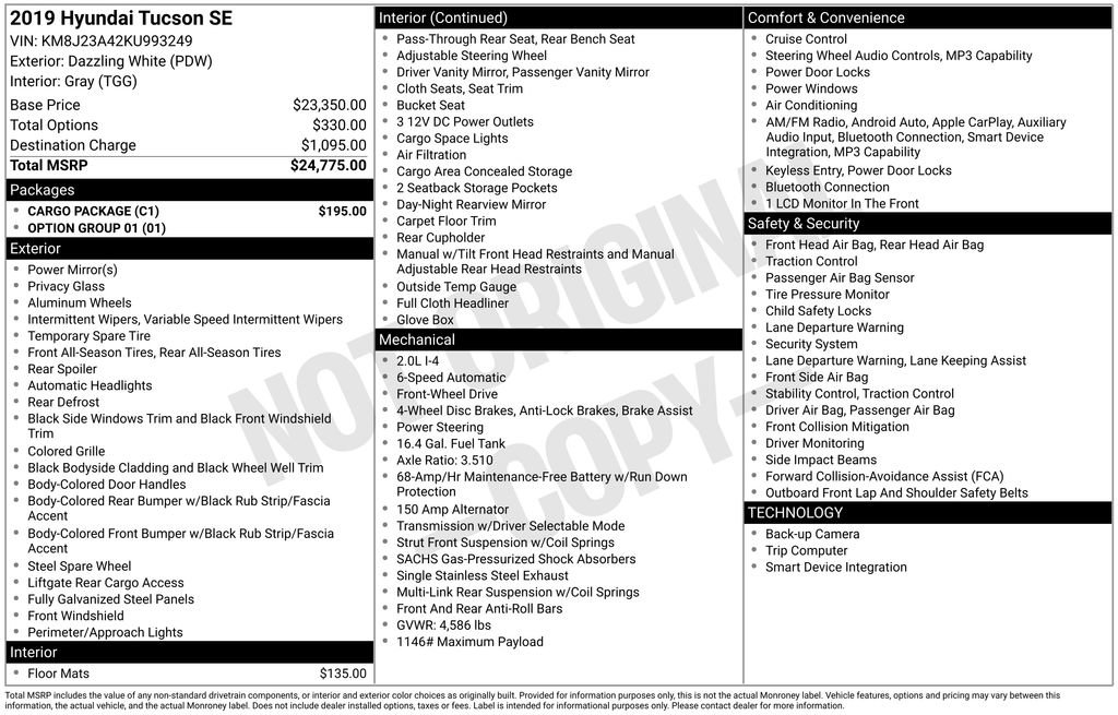 Used 2019 Hyundai Tucson SE w/ Cargo Package FWD image 10