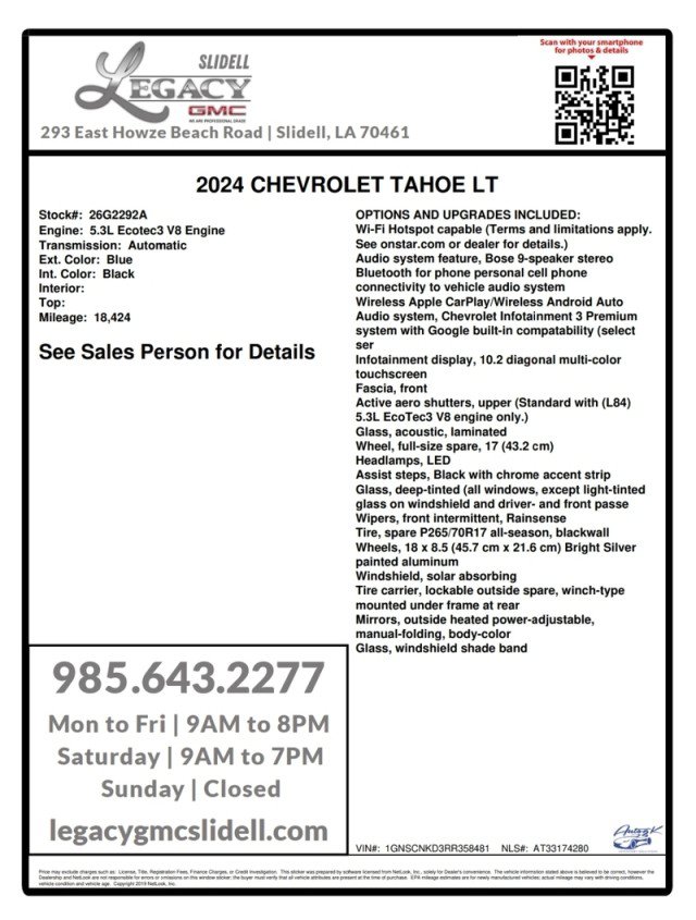 Used 2024 Chevrolet Tahoe LT w/ Luxury Package RWD image 21