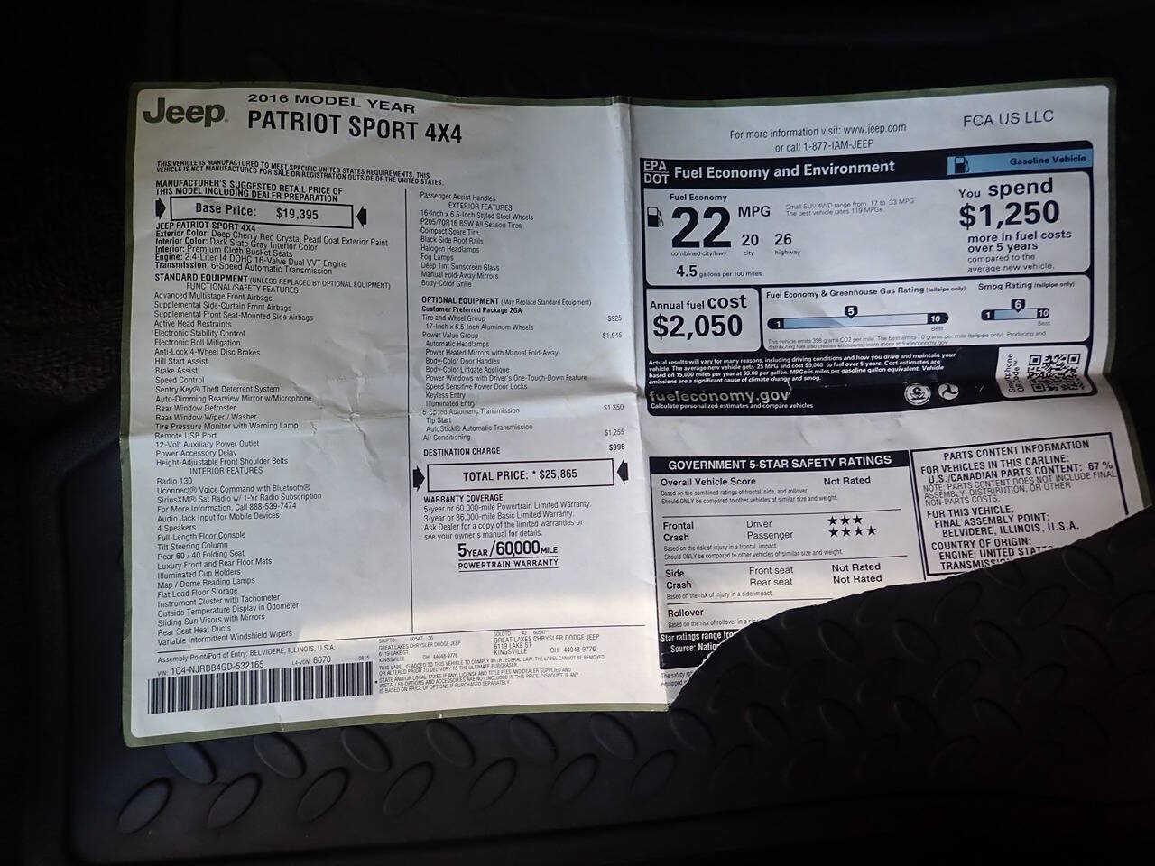 Used 2016 Jeep Patriot Sport w/ Power Value Group AWD/4WD image 21