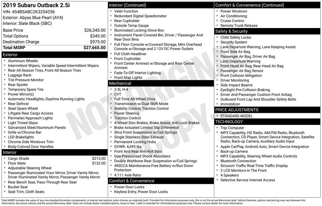 Used 2019 Subaru Outback 2.5i AWD/4WD image 2