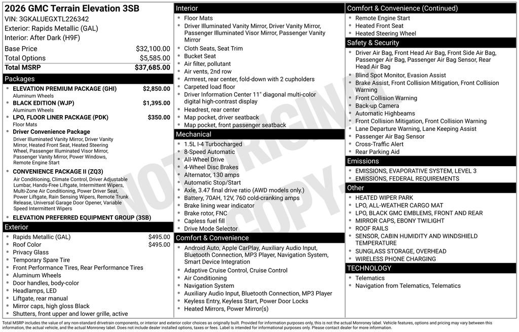 New 2026 GMC Terrain Elevation w/ Elevation Premium Package image 43