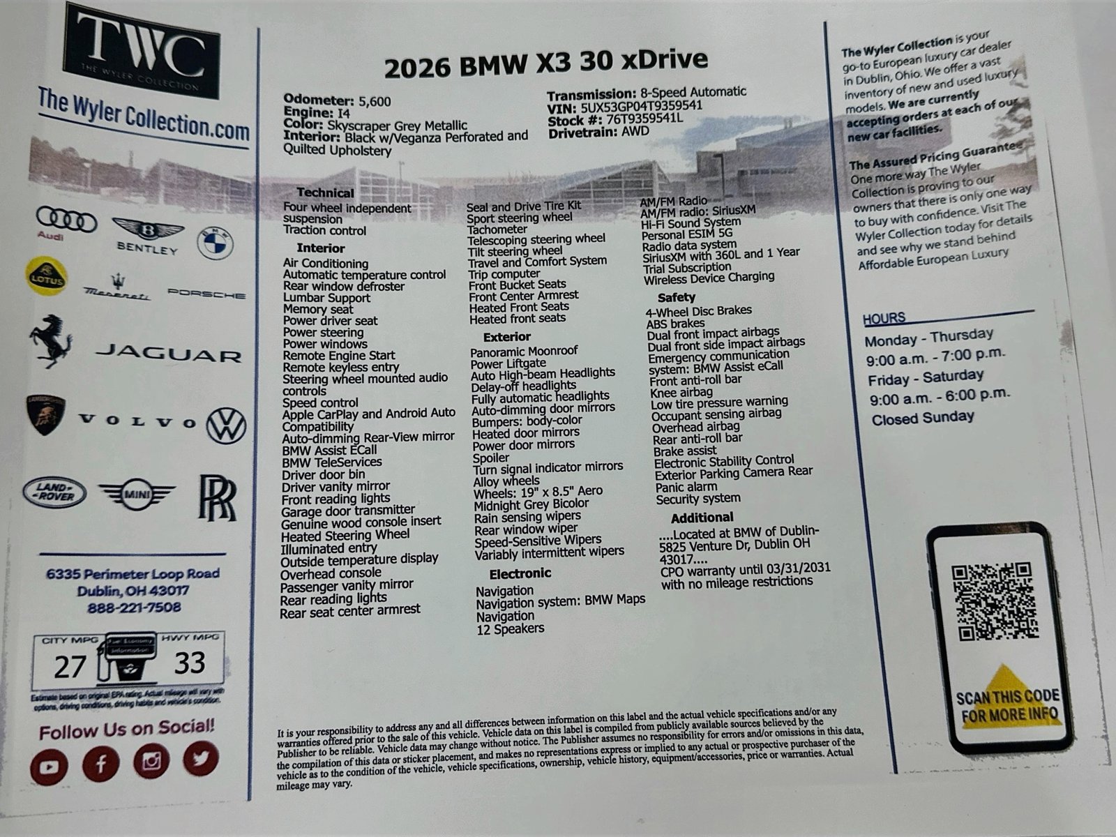 Used 2026 BMW X3 xDrive30i w/ Convenience Package AWD/4WD image 49