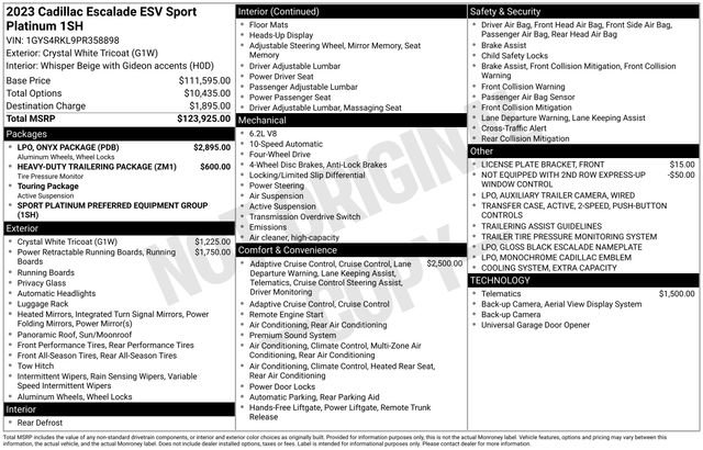 Used 2023 Cadillac Escalade ESV Sport Platinum w/ LPO, ONYX Package AWD/4WD image 4