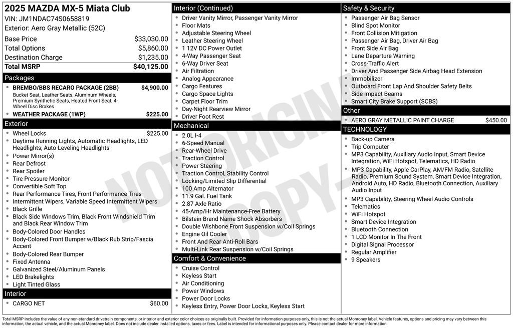 New 2025 MAZDA MX-5 Miata Club w/ Brembo/BBS Recaro Package RWD image 11