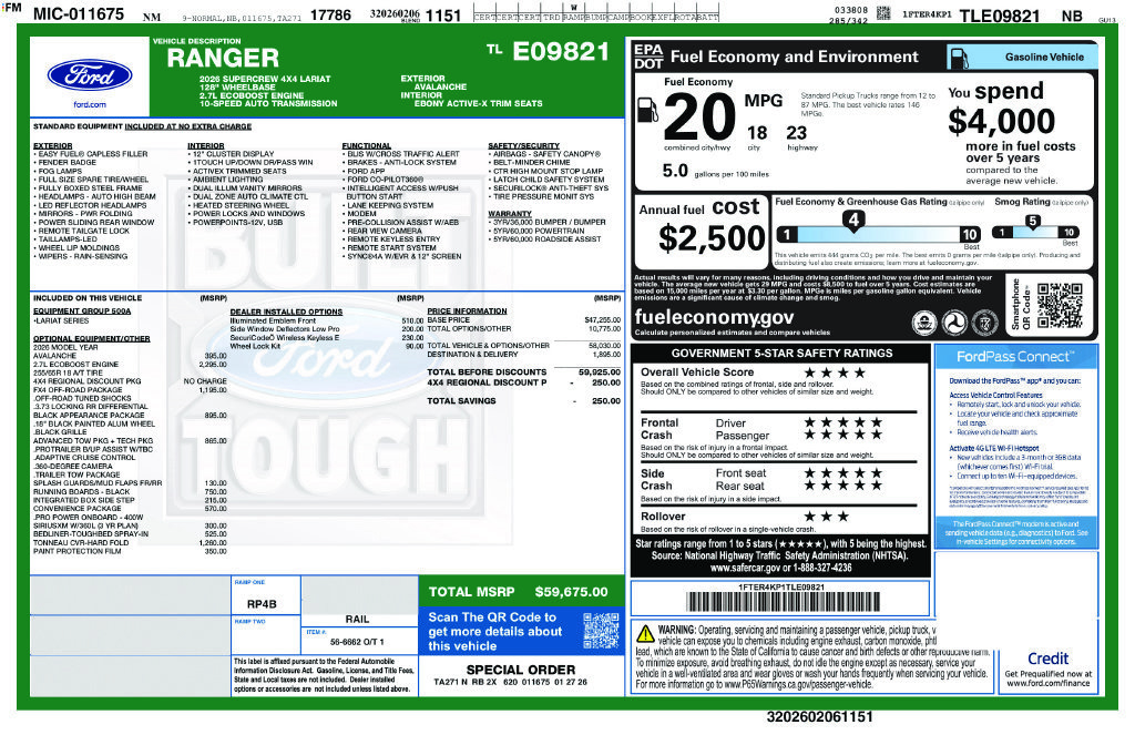 Certified 2026 Ford Ranger Lariat w/ FX4 Off-Road Package AWD/4WD image 34