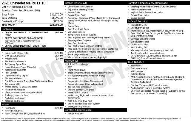 Certified 2020 Chevrolet Malibu LT FWD image 9