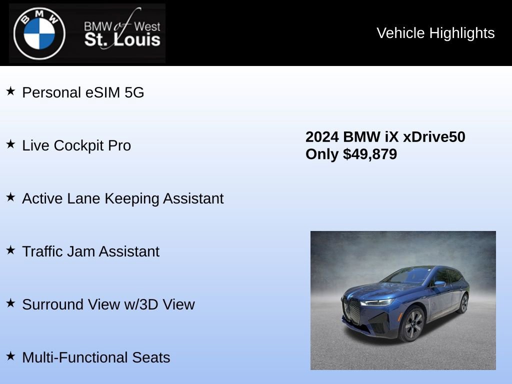 Used 2024 BMW iX xDrive50 w/ Premium Package AWD/4WD image 31