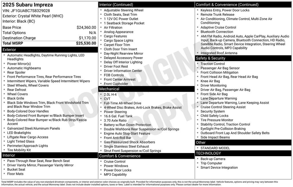 Certified 2025 Subaru Impreza 2.0i AWD/4WD image 34