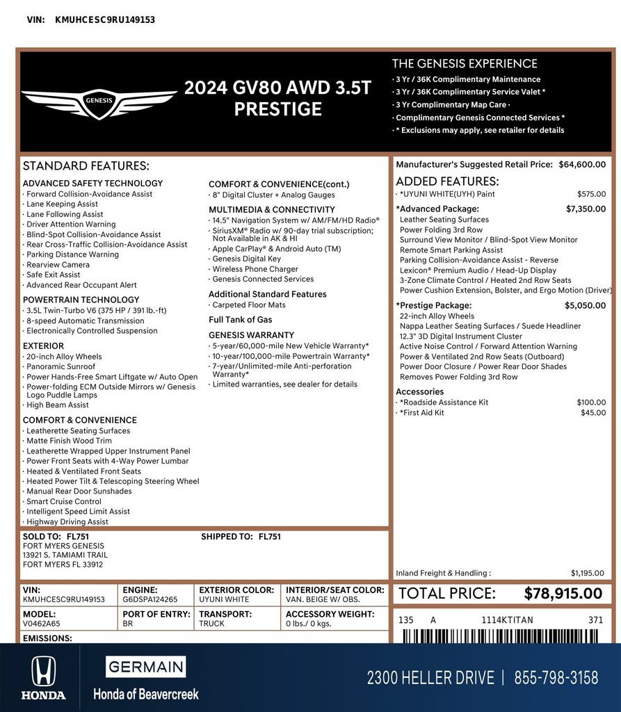 Used 2024 Genesis GV80 3.5T Advanced AWD/4WD image 34