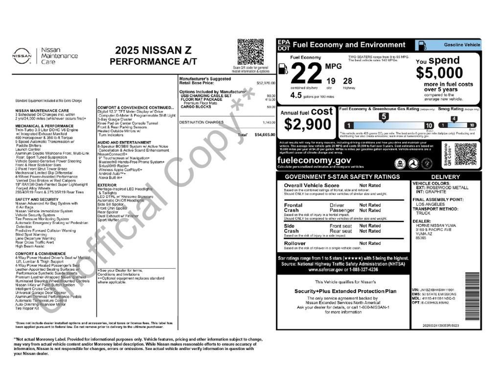 Used 2025 Nissan Z Performance w/ Floor Mat Package RWD image 2