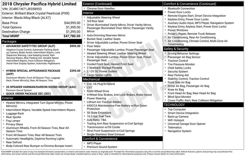 Used 2018 Chrysler Pacifica Limited w/ Advanced Safetytec Group image 3