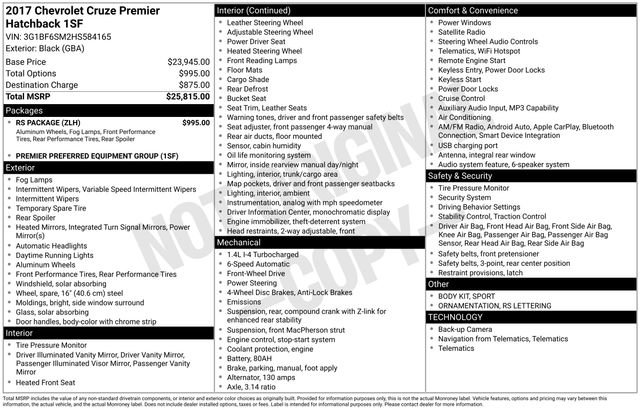 Used 2017 Chevrolet Cruze Premier w/ RS Package image 22