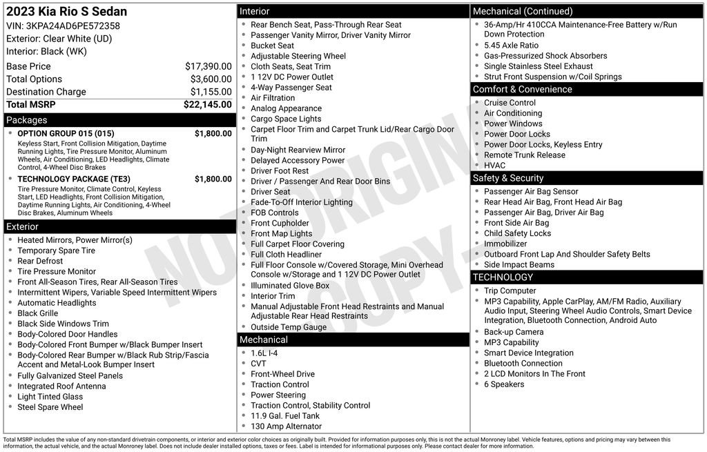 Used 2023 Kia Rio S w/ Technology Package FWD image 11