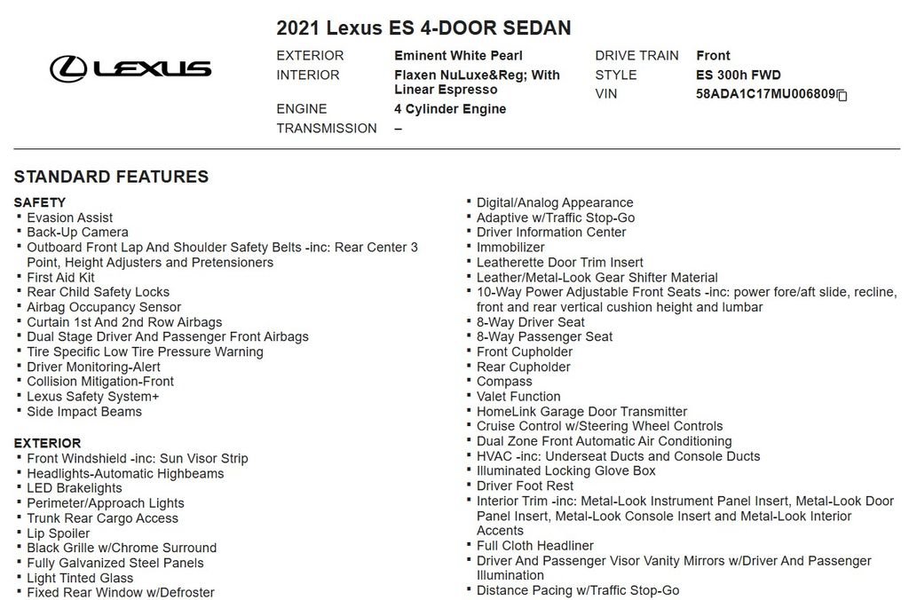 Used 2021 Lexus ES 300h w/ Premium Package FWD image 18