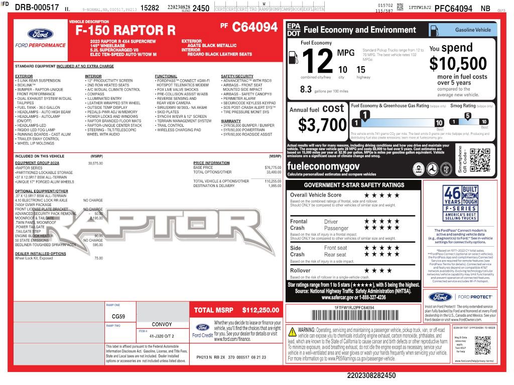 Used 2023 Ford F150 Raptor w/ Equipment Group 802A Raptor R AWD/4WD image 4