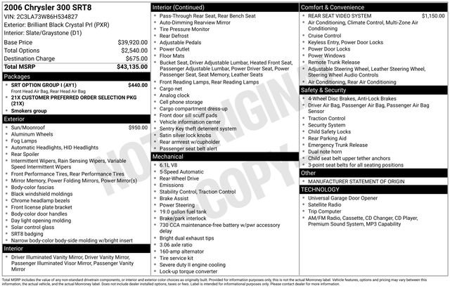 Used 2006 Chrysler 300 SRT8 w/ SRT Option Group I image 32