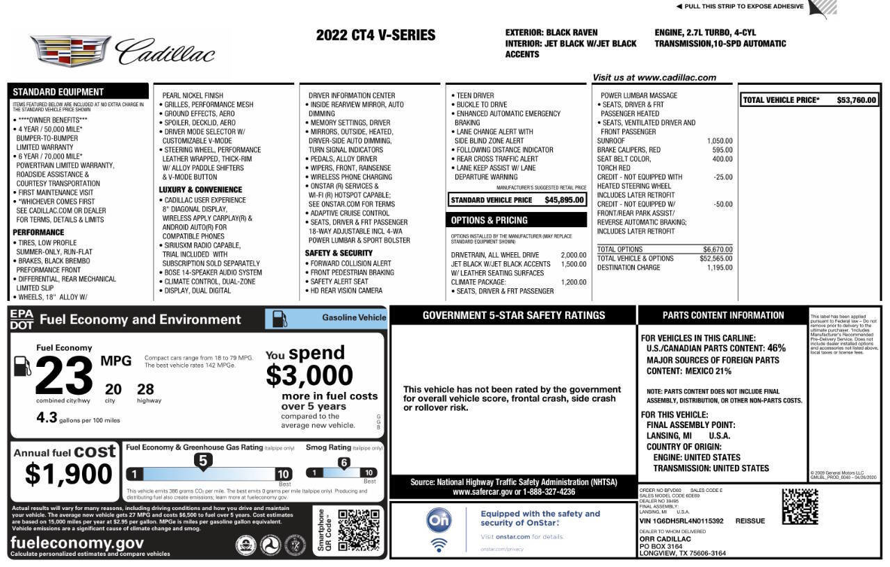 Used 2022 Cadillac CT4 V w/ Climate Package image 8