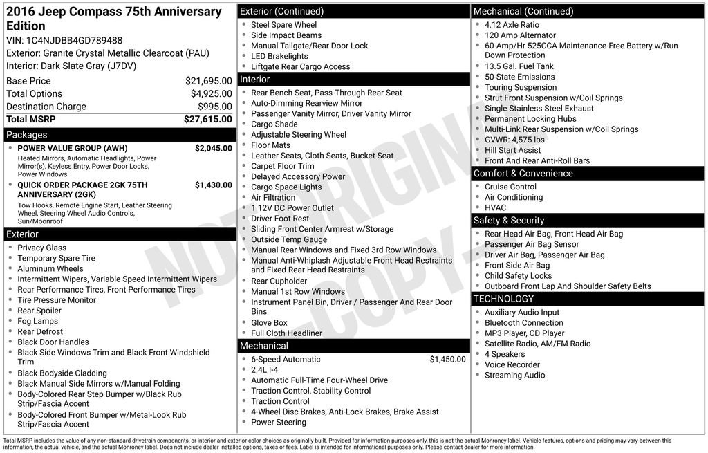 Used 2016 Jeep Compass 75th Anniversary w/ Power Value Group image 2