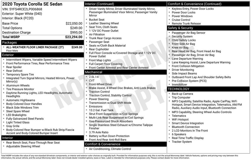 Used 2020 Toyota Corolla SE FWD image 2