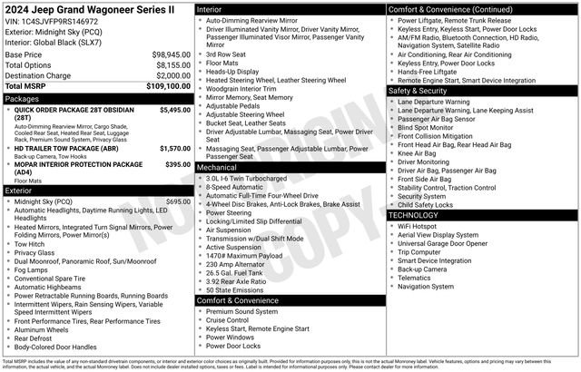 Used 2024 Jeep Grand Wagoneer Series II w/ Quick Order Packagew 28T image 5