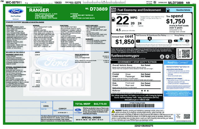 Used 2021 Ford Ranger Lariat w/ Equipment Group 501A High AWD/4WD image 34