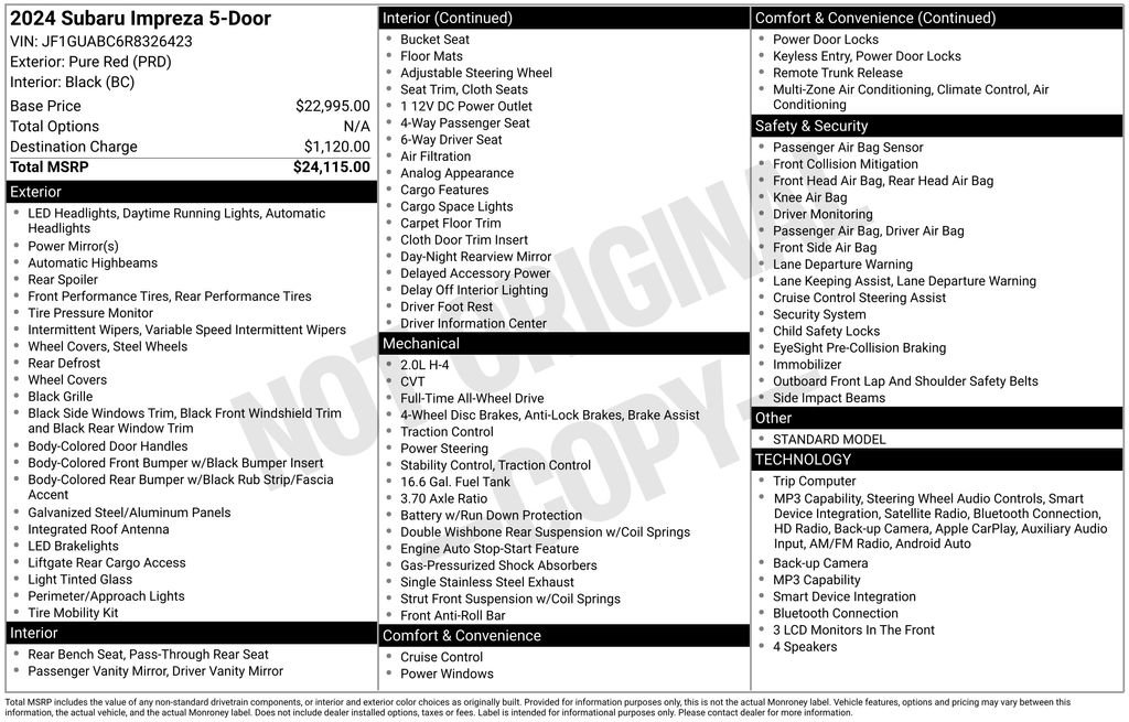 Certified 2024 Subaru Impreza 2.0i AWD/4WD image 10