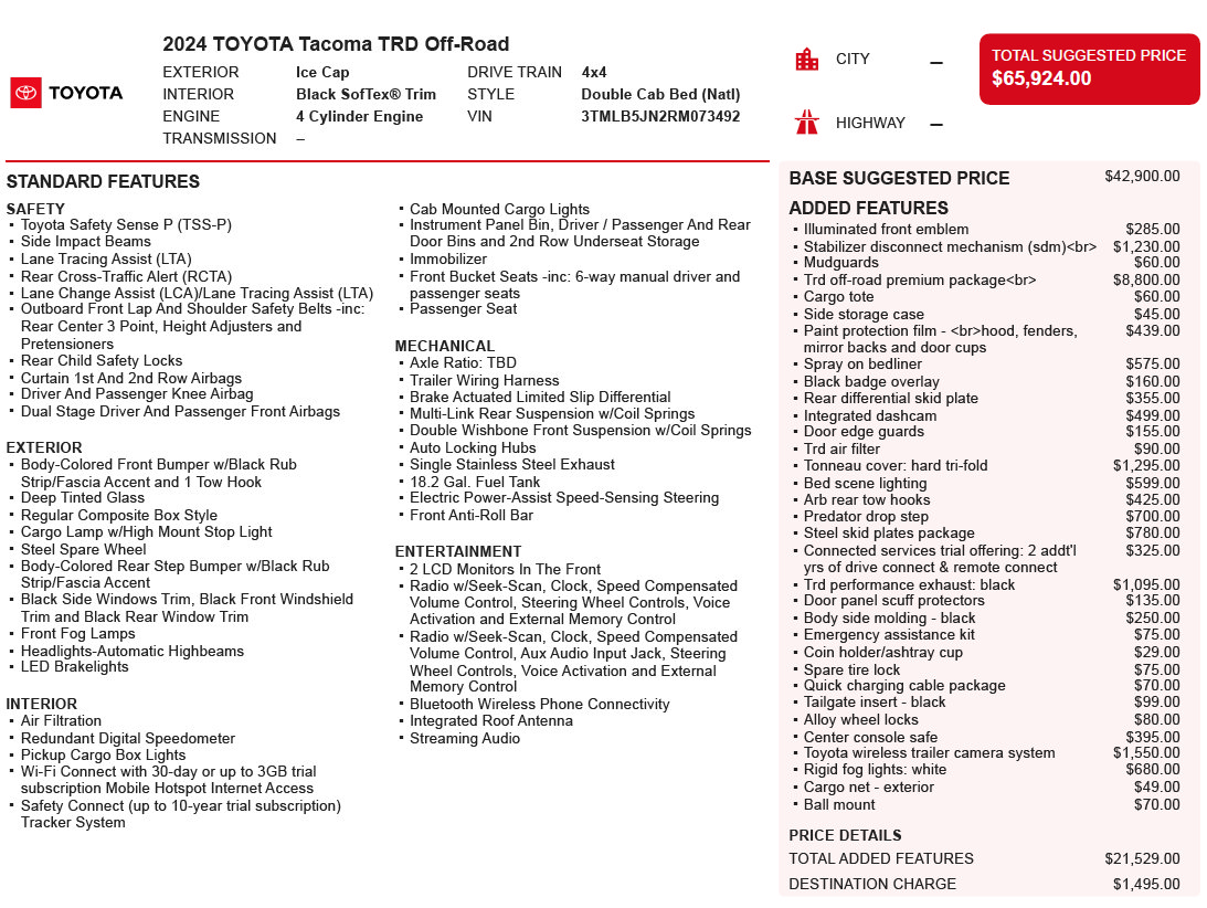 Used 2024 Toyota Tacoma TRD Off-Road w/ TRD Off Road Premium Package AWD/4WD image 57