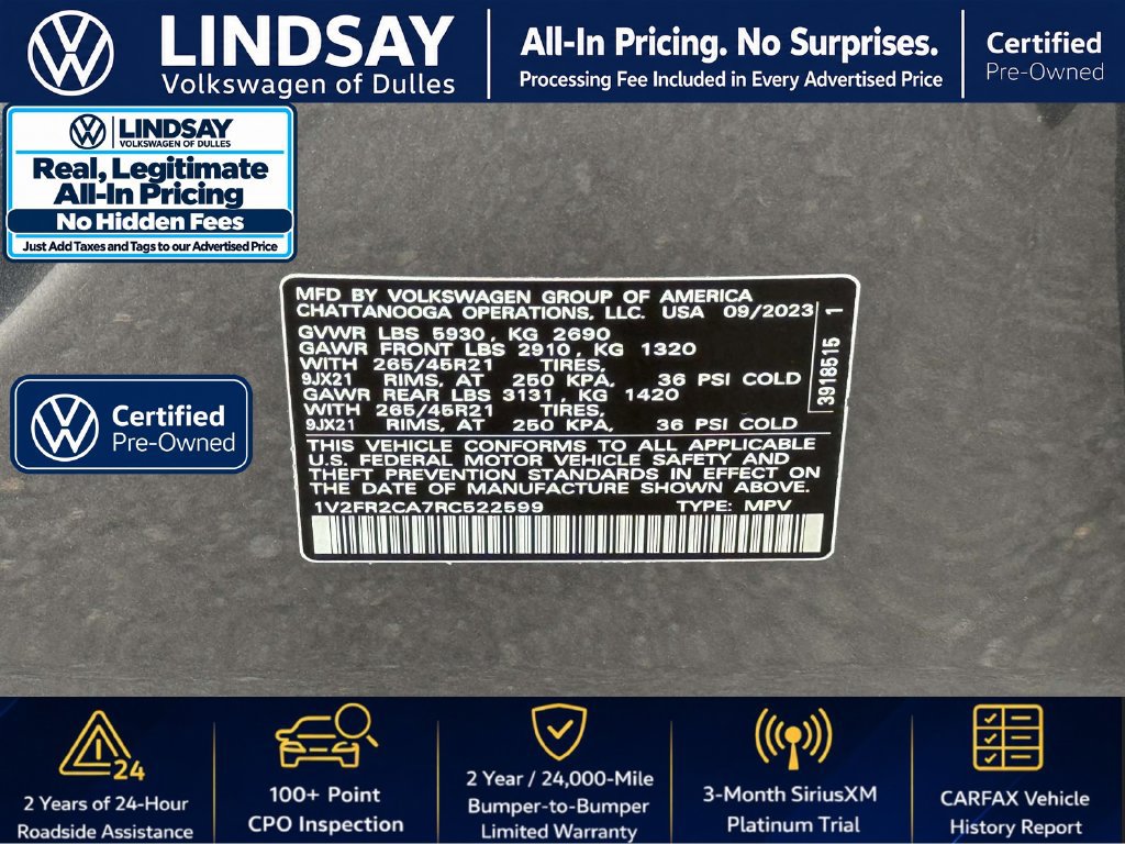Certified 2024 Volkswagen Atlas SEL Premium R-Line AWD/4WD image 27