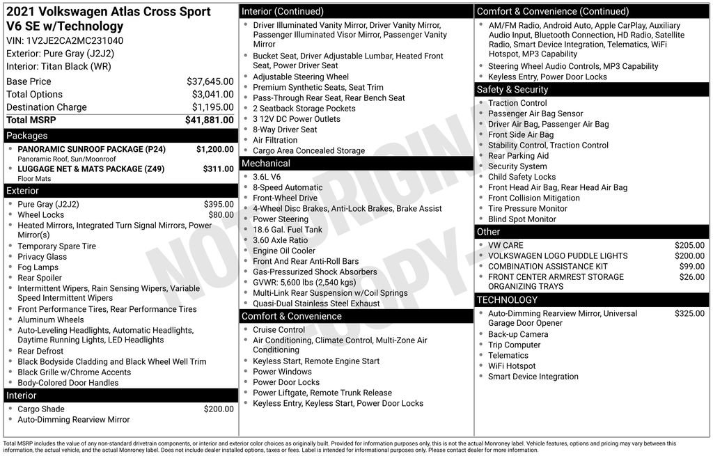 Used 2021 Volkswagen Atlas Cross Sport SE w/ Panoramic Sunroof Package image 3