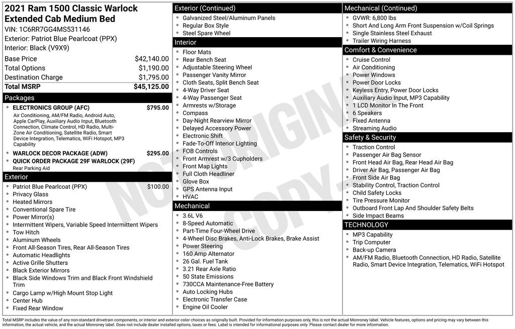 Used 2021 RAM 1500 Warlock w/ Electronics Group AWD/4WD image 30